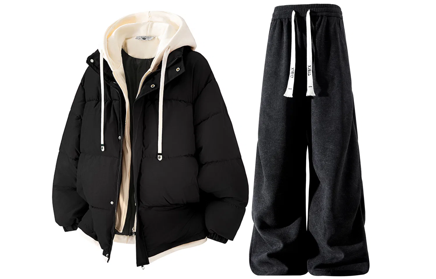 Детский комплект из утепленного худи и брюк X1617, Black Puffer Jacket+Black Pants, X1617, Black