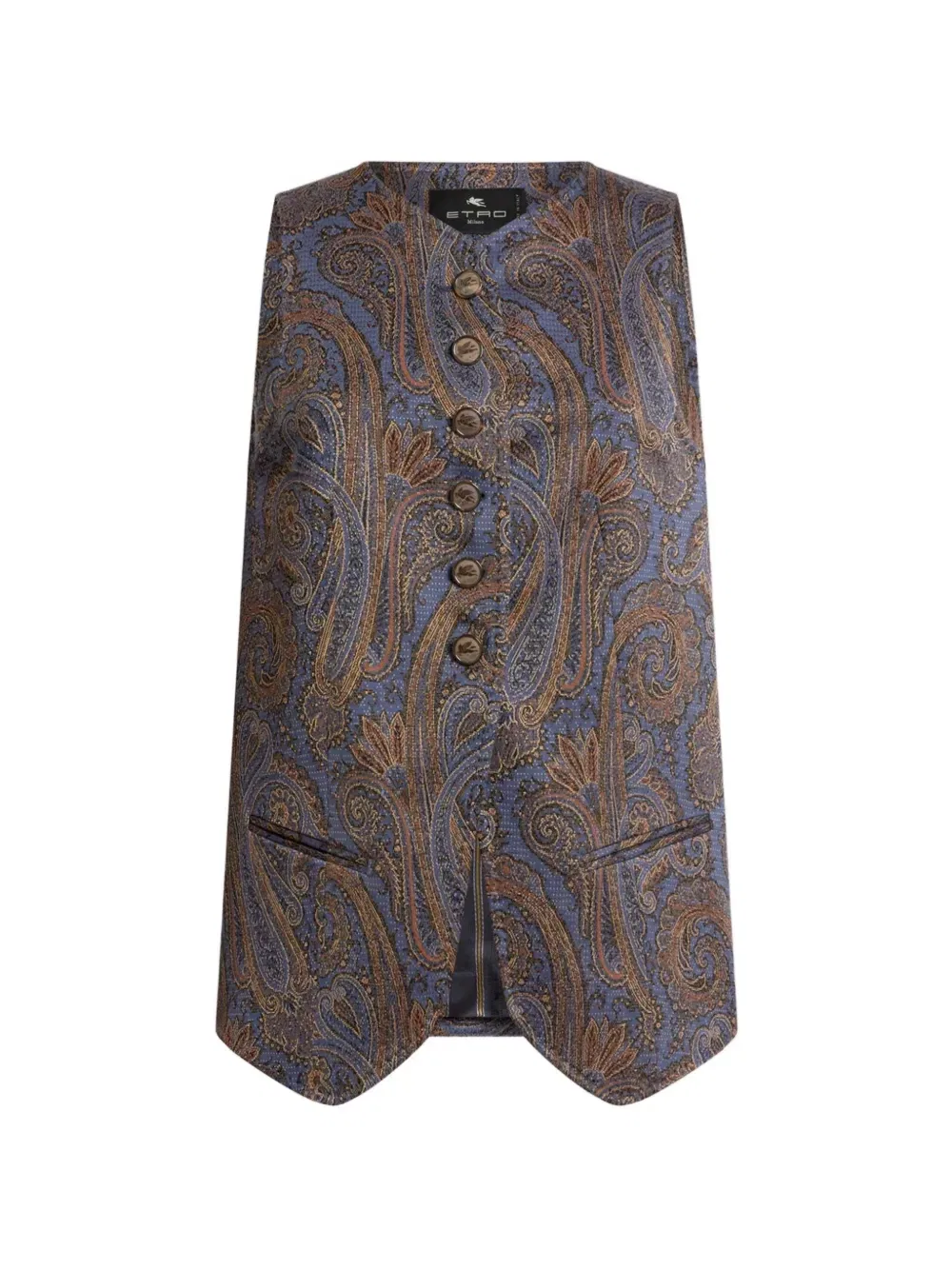 Жилет из хлопкового жаккарда с узором пейсли Etro, синий