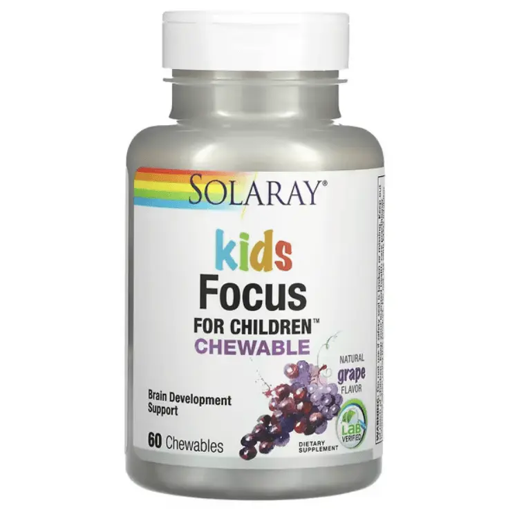 

Жевательные таблетки Focus For Children, Kids, натуральный виноград, 60 таблеток, Solaray