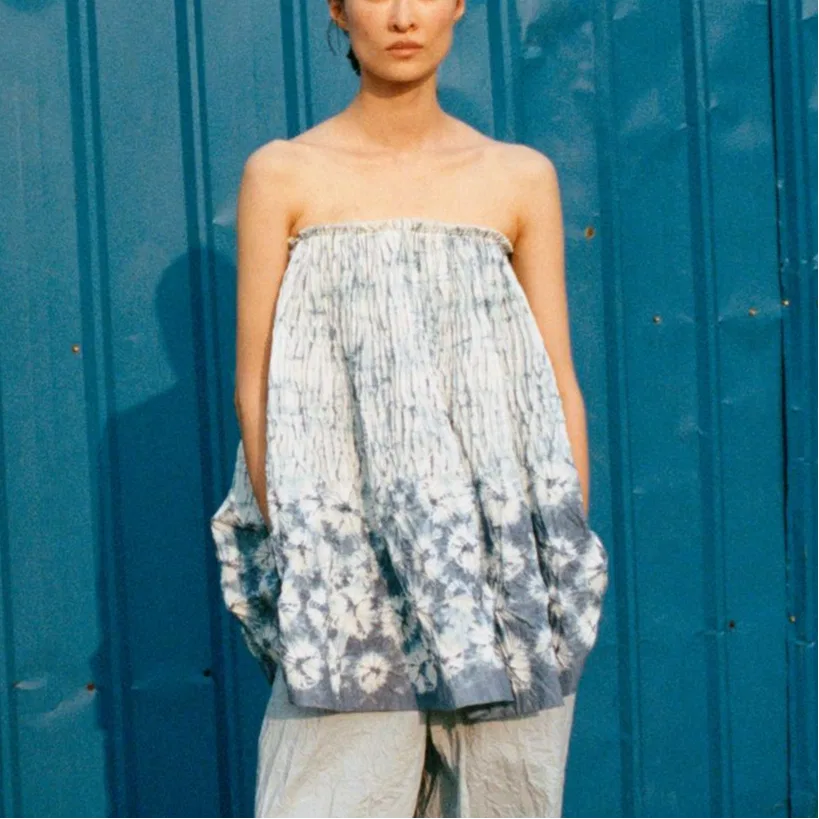 Женский топ без бретелей с принтом Fanglu Lin, ZARA, Blue/Indigo — фото 4
