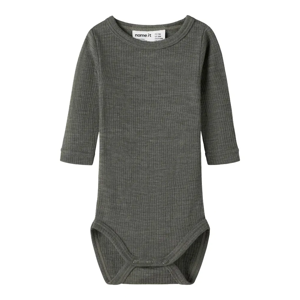 Детский боди с длинным рукавом из шерсти Name it, Green
