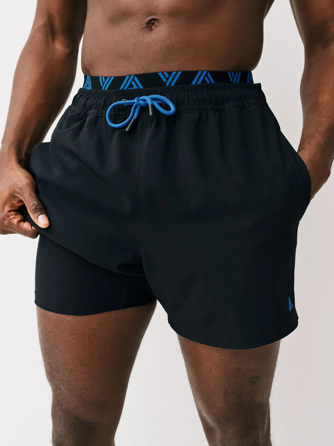 Шорты для плавания с двойным поясом, Mock Waistband Next, синий/черный — фото 2