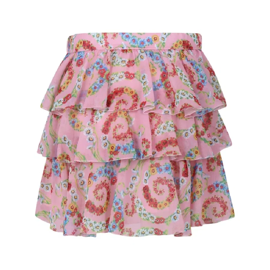 Юбка с рюшами и принтом Barocco Kids Barocco Floral Ruffle Skirt Young Versace, Pastel Pink Multicolor — фото 2