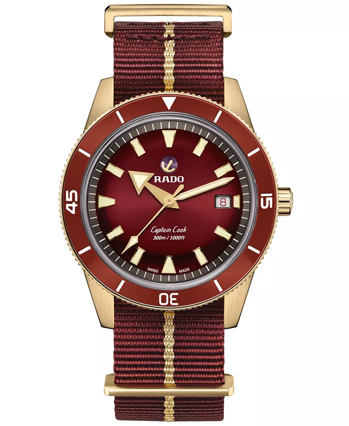 

Мужские автоматические часы Swiss Automatic Captain Cook с красным ремешком NATO, 42 мм Rado