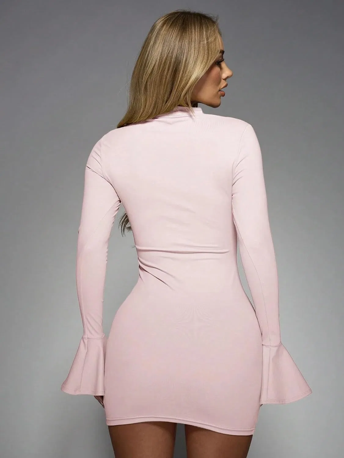 Женское облегающее мини-платье Bodycon с длинным рукавом, Pink — фото 2