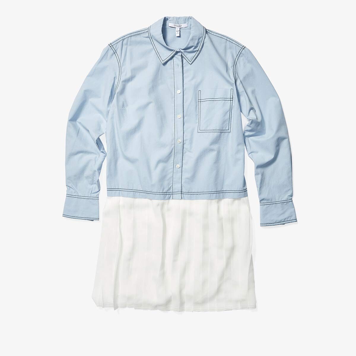 

Платье Derek Lam 10 Crosby, Long Sleeve Mixed Media Shirtdress w/ Pleated Hem