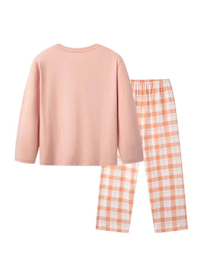 Комплект домашней одежды хлопковый с длинным рукавом Threegun, светло-оранжевый — фото 2