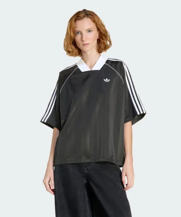 Футболка с жаккардовыми 3-полосками, оверсайз, Adidas, черный/белый