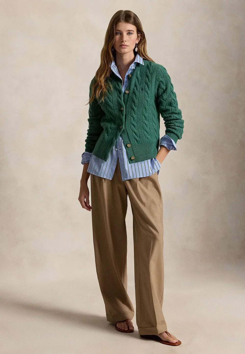 Кардиган из шерсти и кашемира с косами Polo Ralph Lauren, Clover Green Heather — фото 2