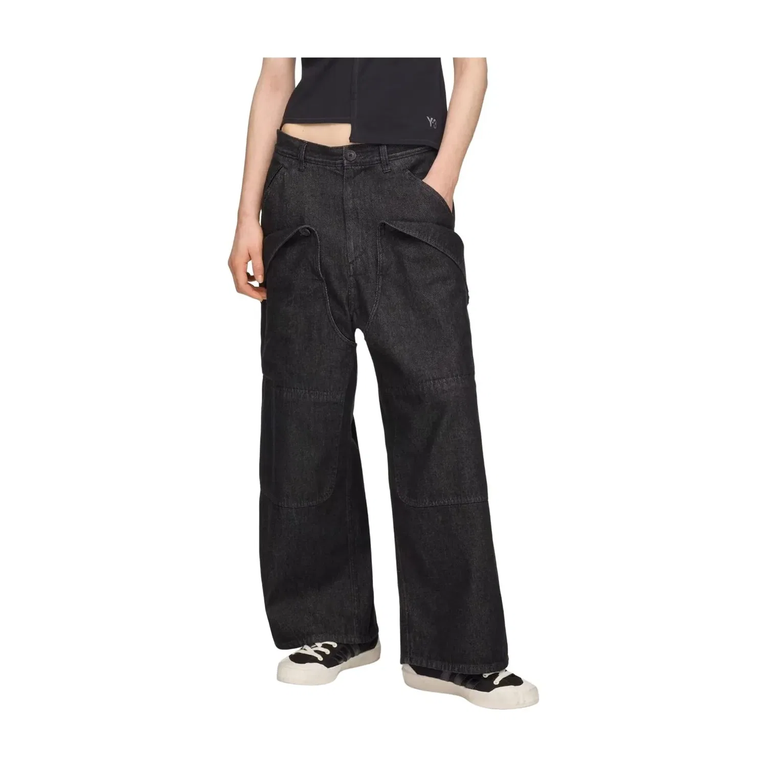 Женские брюки Y-3 Denim Straight Leg Pants Asia SIzing 'Black' adidas, черный — фото 3