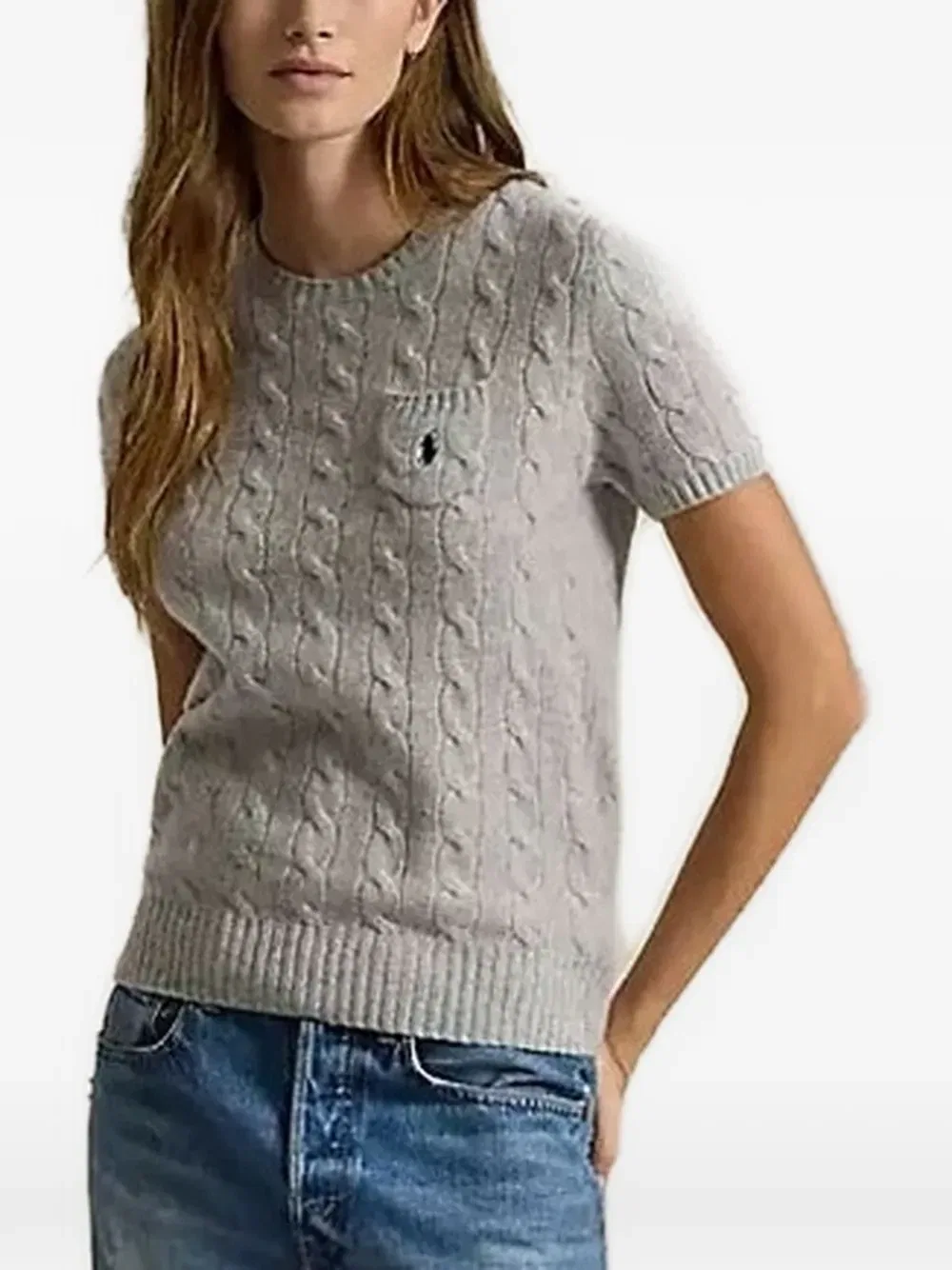 Футболка с карманом на груди и узором «косы» POLO RALPH LAUREN, серый
