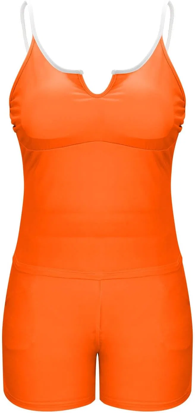 Женский танкини с V-образным вырезом и завышенной талией, Orange — фото 3