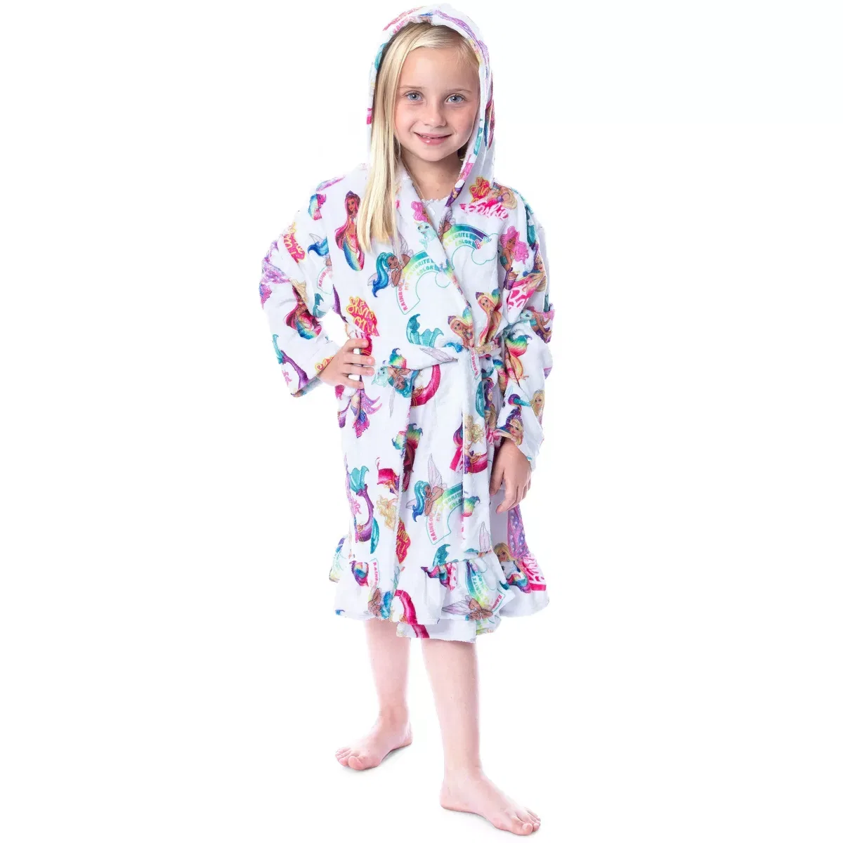 Детский халат с принтом Barbie Fantasy Mermaid Fairy Rainbow Ruffled Bathrobe Barbie, White