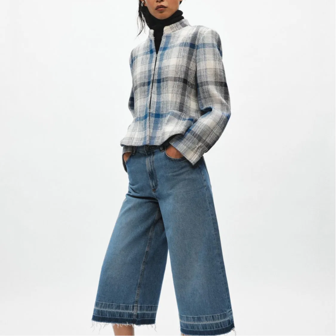 Женский деловой костюм с круглым вырезом Blue/White ZARA, Blue/White — фото 4