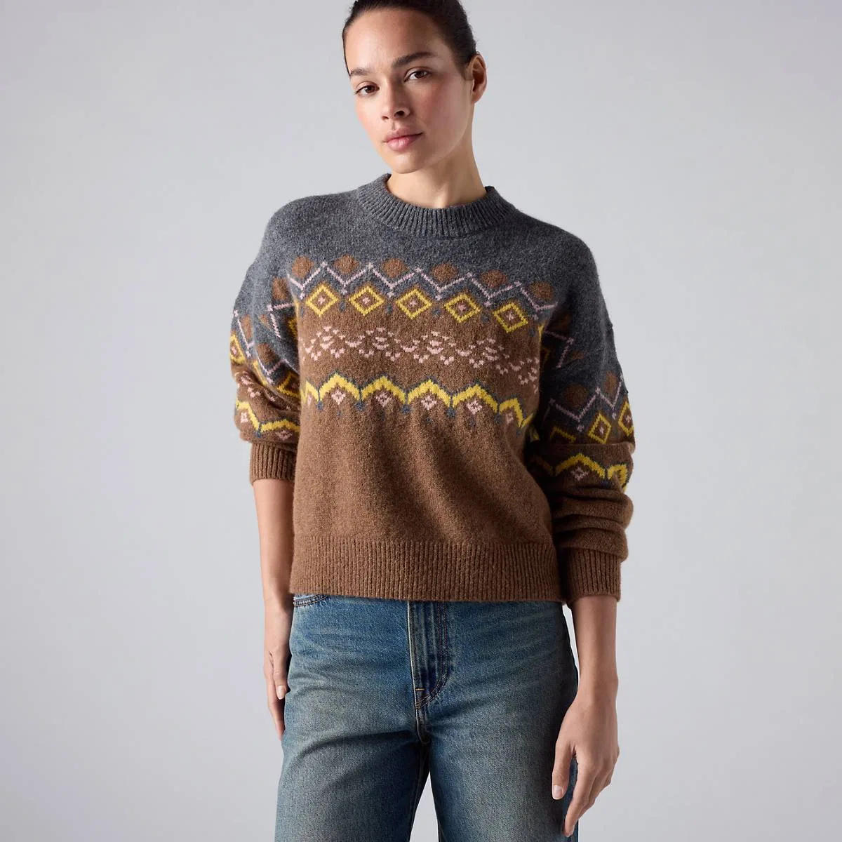 Свитер с круглым вырезом Charlotte Fairisle Levi's, Camel Heather - Multi-Color