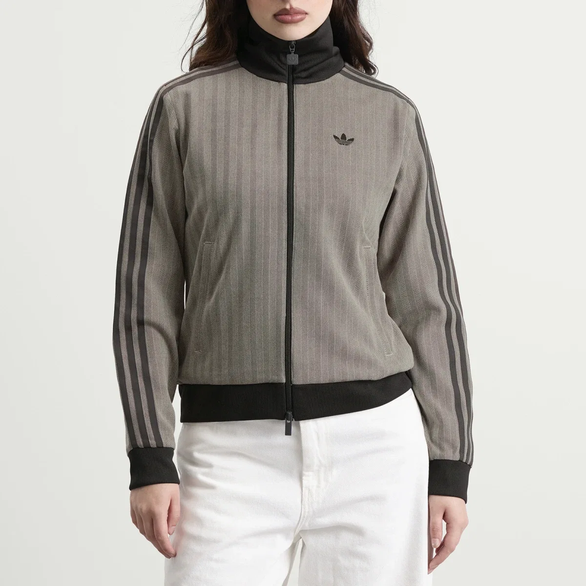 Женский свитшот с воротником-стойкой и молнией Tweed Track Top Adidas, Light Brown — фото 2