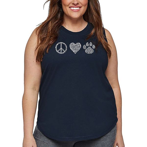 

Женский топ plus size с принтом - peace love cats La Pop Art, Navy