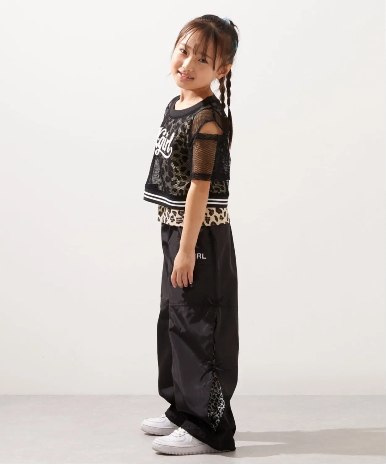 Детский комплект из меш-топа с открытыми плечами и топа с принтом X-girl Stages, Black — фото 4