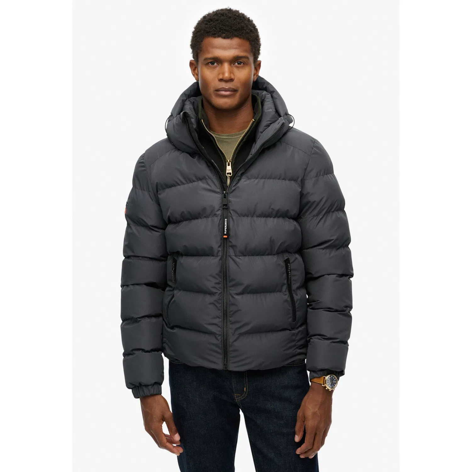 Мужская стеганая куртка с капюшоном Superdry, Ebony