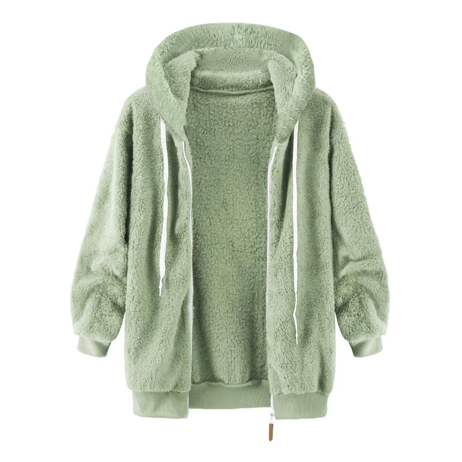 Женская куртка из флиса с капюшоном и карманами, модель Fleece Jackets for Women, бренд, Verde — фото 4