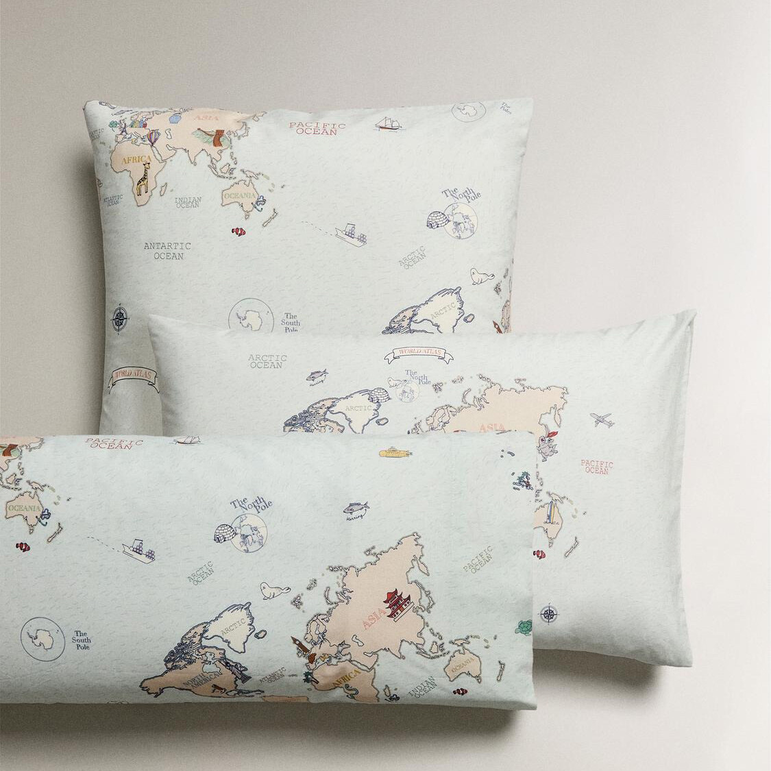 

Детская наволочка Zara Home Reversible World Map, голубой
