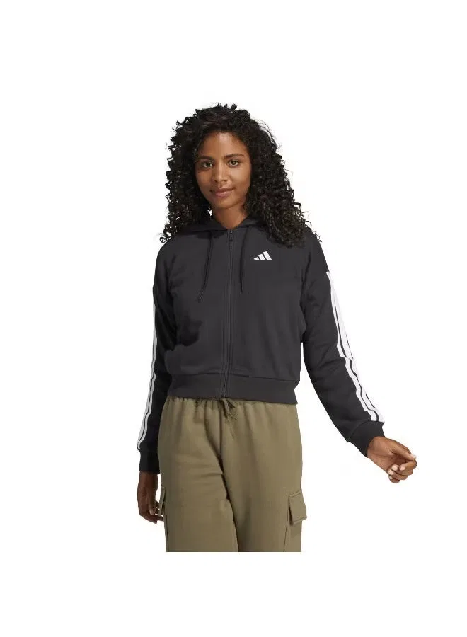 Худи на молнии с полной застежкой Essentials 3-Stripes Adidas, черный