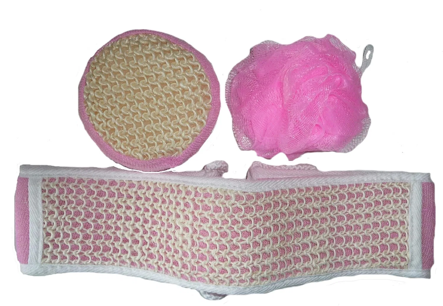 No brand Скраб-набор: мочалка, банная цветочница, лямка для спины, Pink