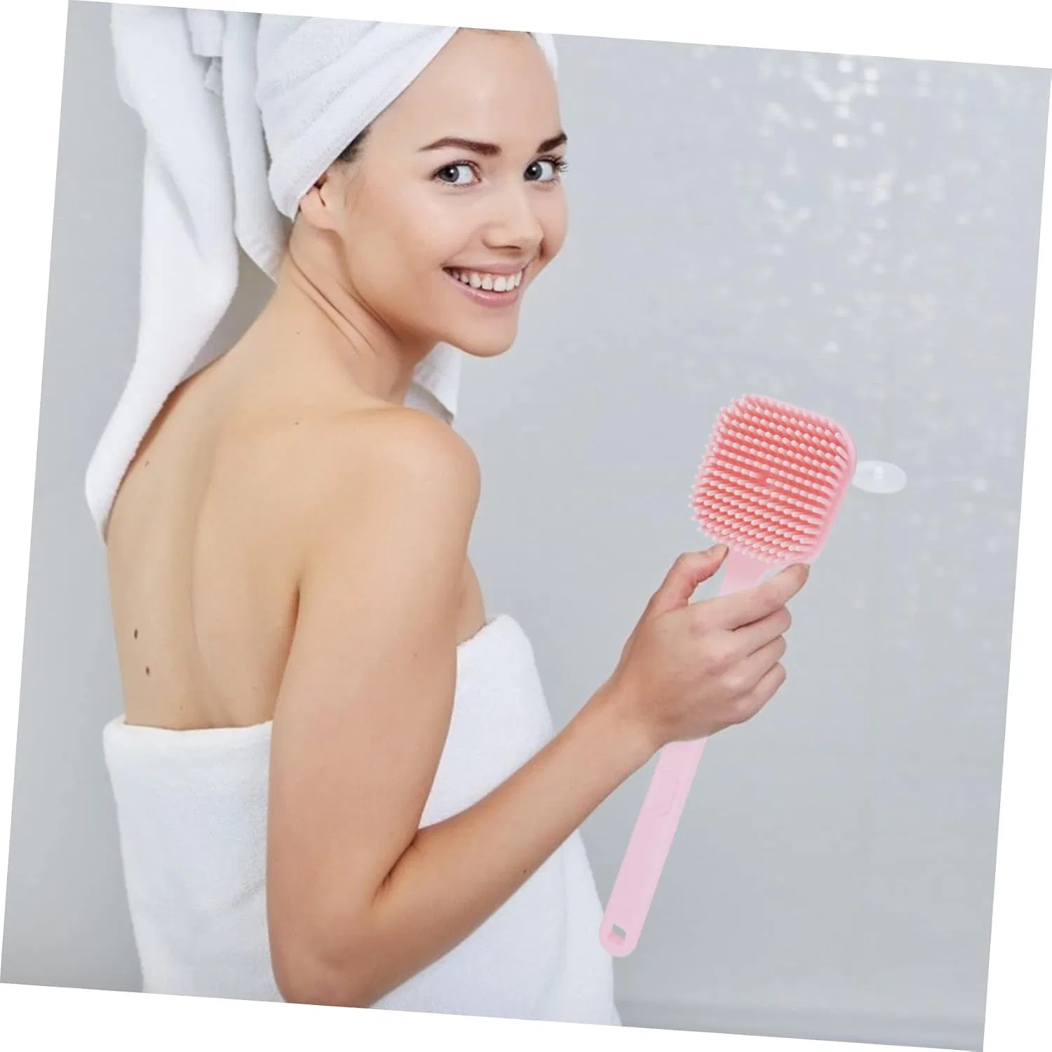 Массажная щетка для душа Silikon PLAFOPE, 1 шт, 35.5x8 см, Rosa — фото 3
