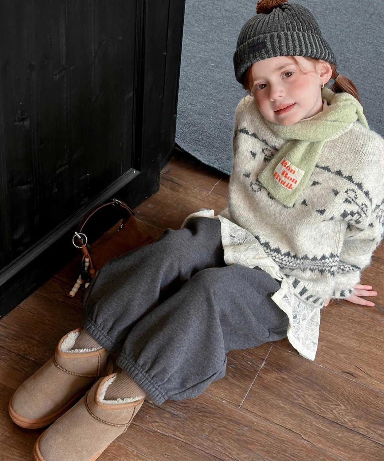 Детский ретро-свитер с нордическим узором aimoha, Light Beige — фото 2