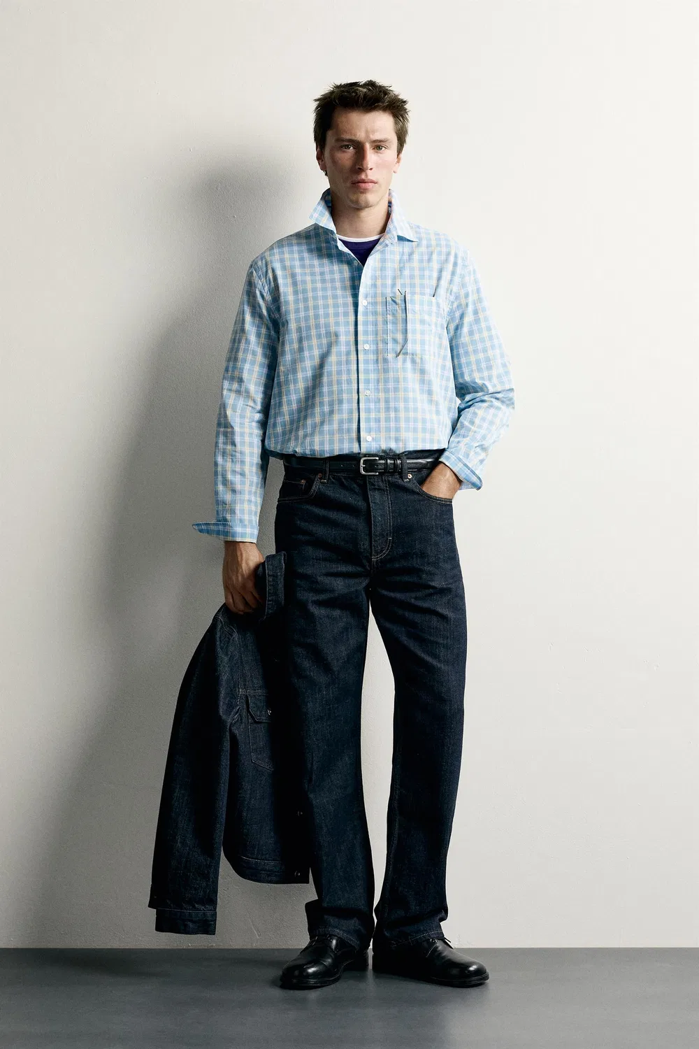 Рубашка в клетку стандартного кроя ZARA, Sea green