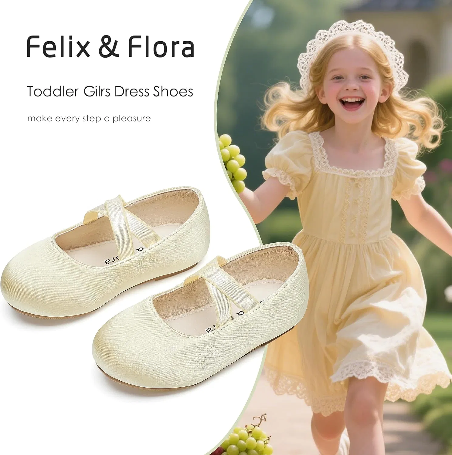 Детские туфли для девочек балетки Мэри Джейн Felix & Flora, Champagne Gold — фото 4