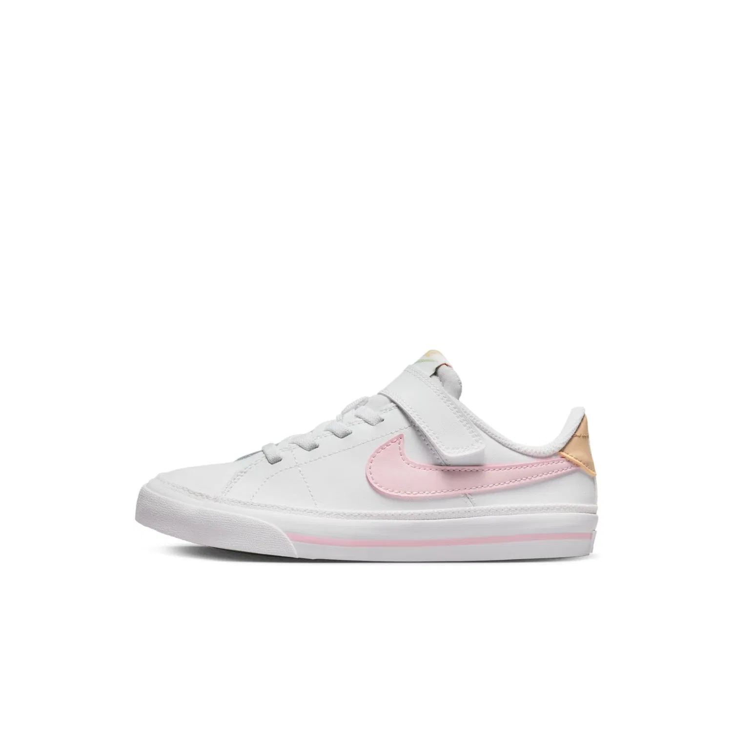 Детские спортивные кроссовки для девочек с кожаным верхом Court Legacy NIKE, White Pink Foam Sesame Honeydew