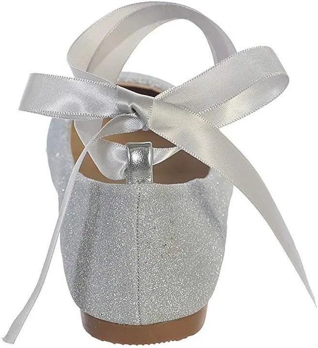 Детские балетки с блестящей лентой и завязками на щиколотке iGirlDress, Silver — фото 2