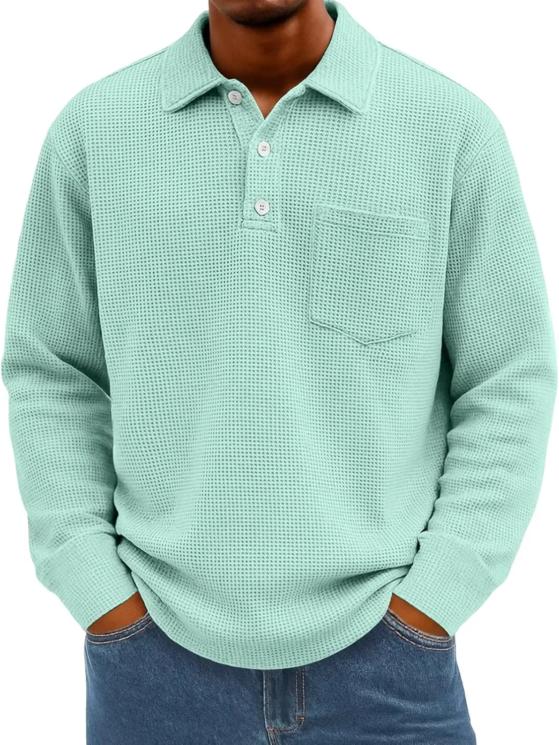 Мужская длинная футболка поло с воротником и карманом, Light Green