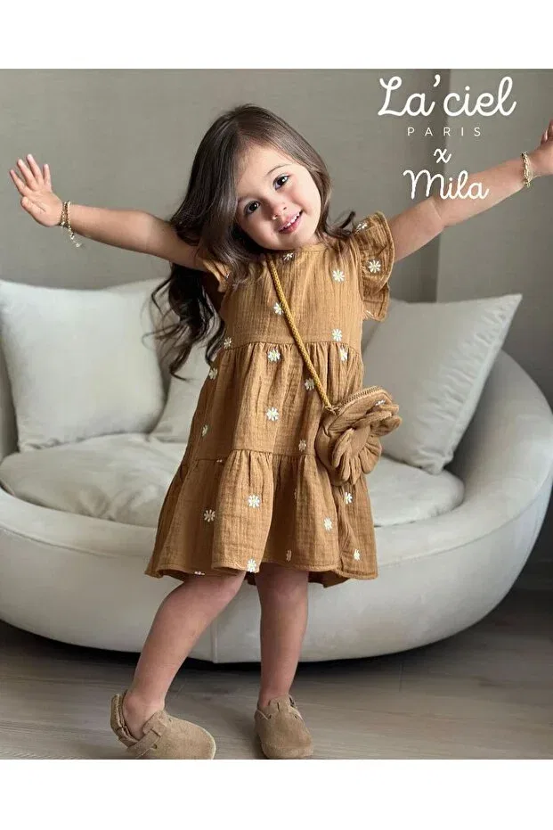 Детское платье для девочек с вышивкой Daisy embroidery Pink Hippo Kids, Tarçin — фото 2