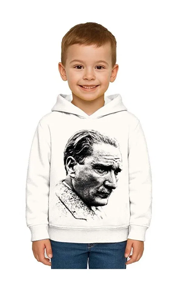 Детское худи для девочек с принтом Unisex moon and star may 19 october 29 april 23 november 10 ataturk children's hooded sweatshirt Sedirli, White — фото 2