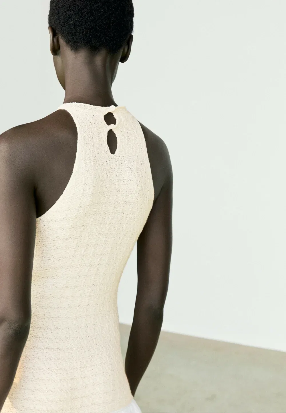 Комбинированное платье миди с завязками на шее - платье макси Massimo Dutti, White — фото 4