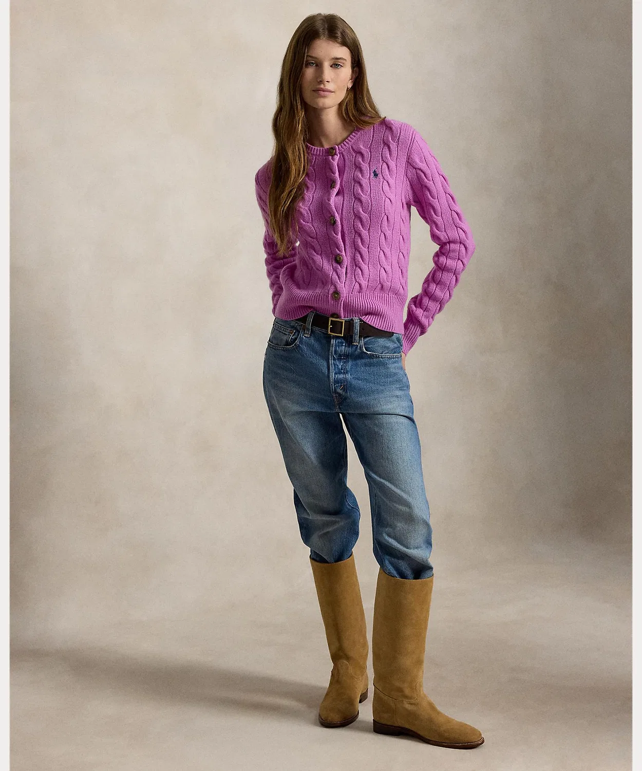 Женский кардиган из шерсти и кашемира с длинным рукавомPOLO RALPH LAUREN, Розовый — фото 3