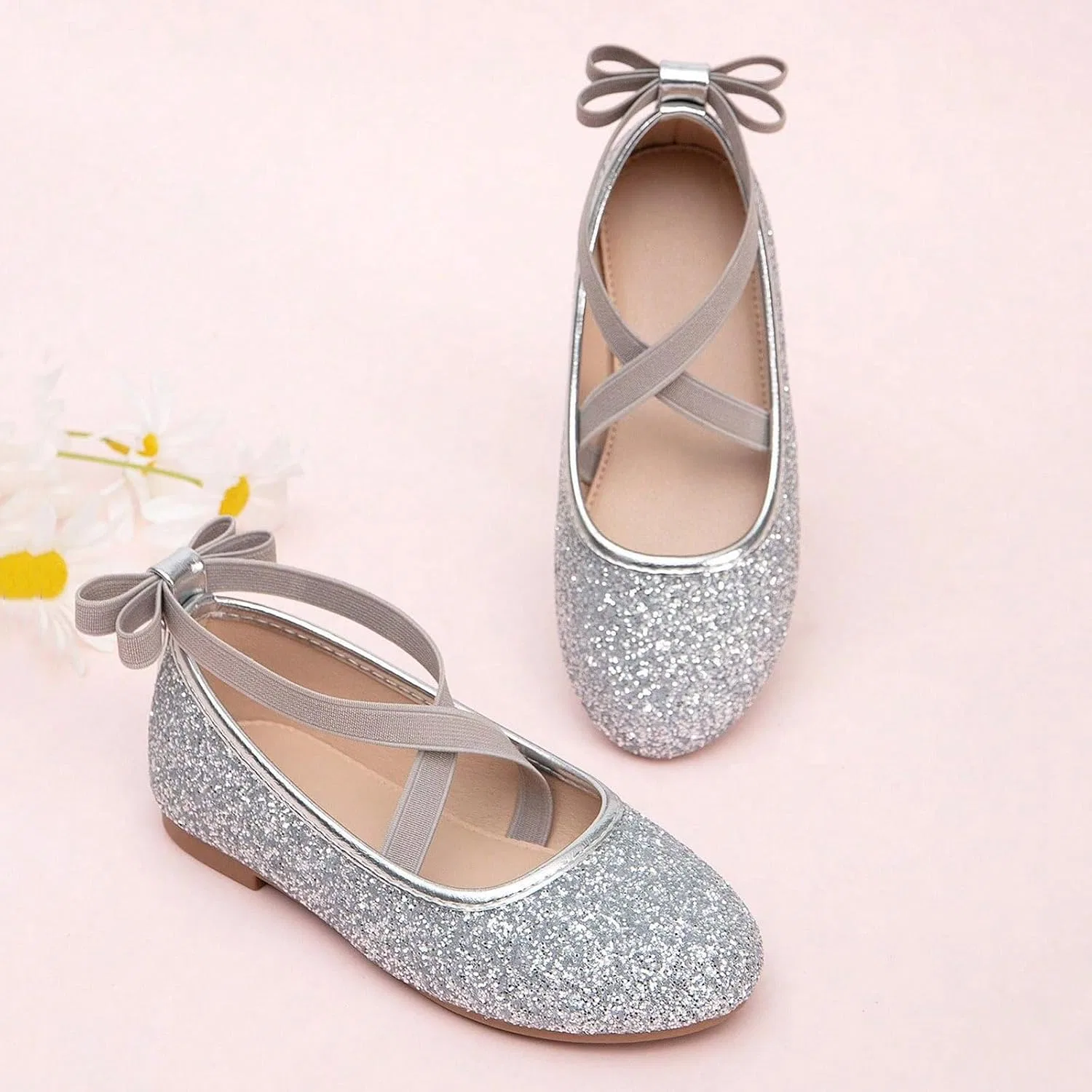 Детские балетки для девочек с ремешком на щиколотке Mary Jane Flats, Silver — фото 4