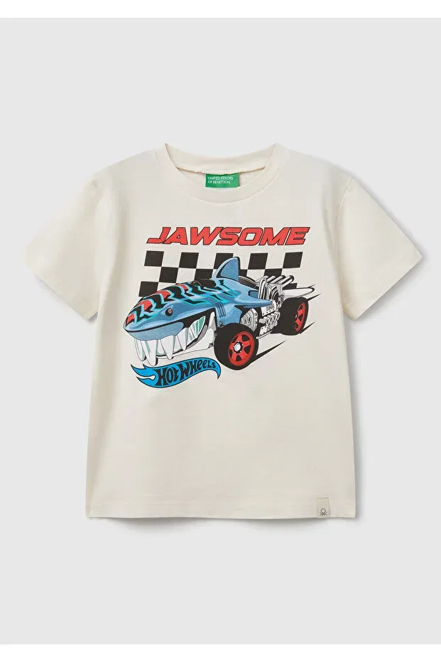 Детская футболка для мальчиков с принтом Hot Wheels United Colors Of Benetton, Ecru
