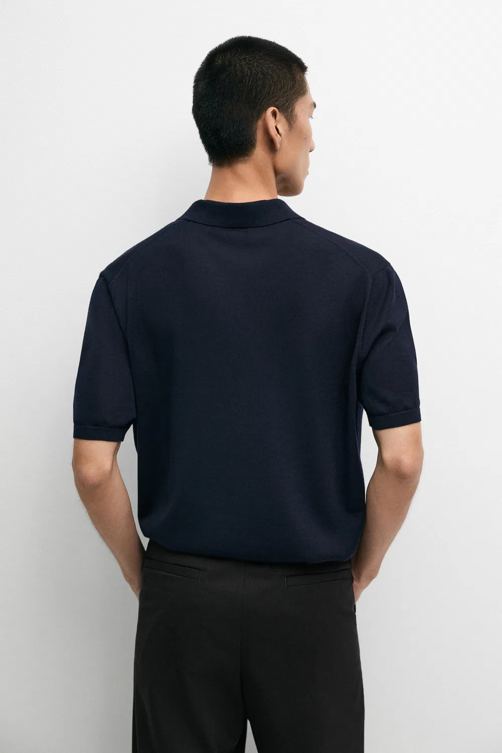 Рубашка-поло Massimo Dutti Short Sleeve Wool Blend Knit, темно-синий — фото 4