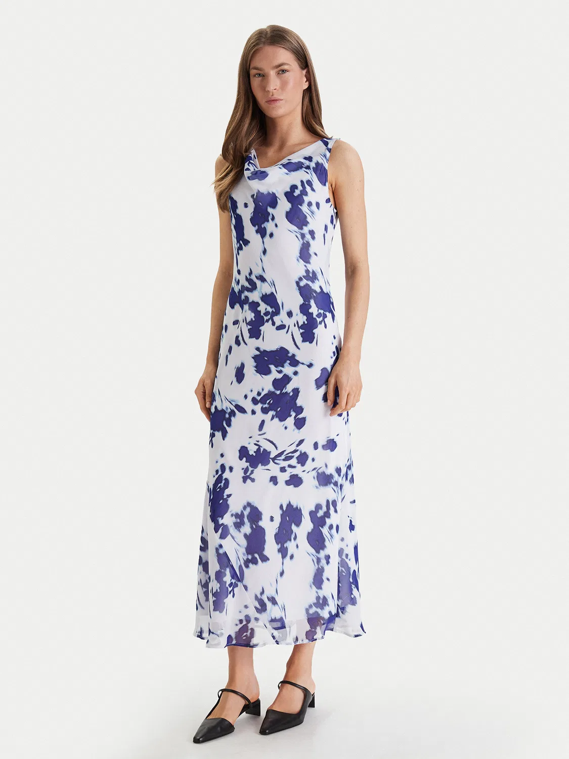 Женское вечернее платье стандартного кроя Printed Chiffon Sl Cowl Calvin Klein, белый