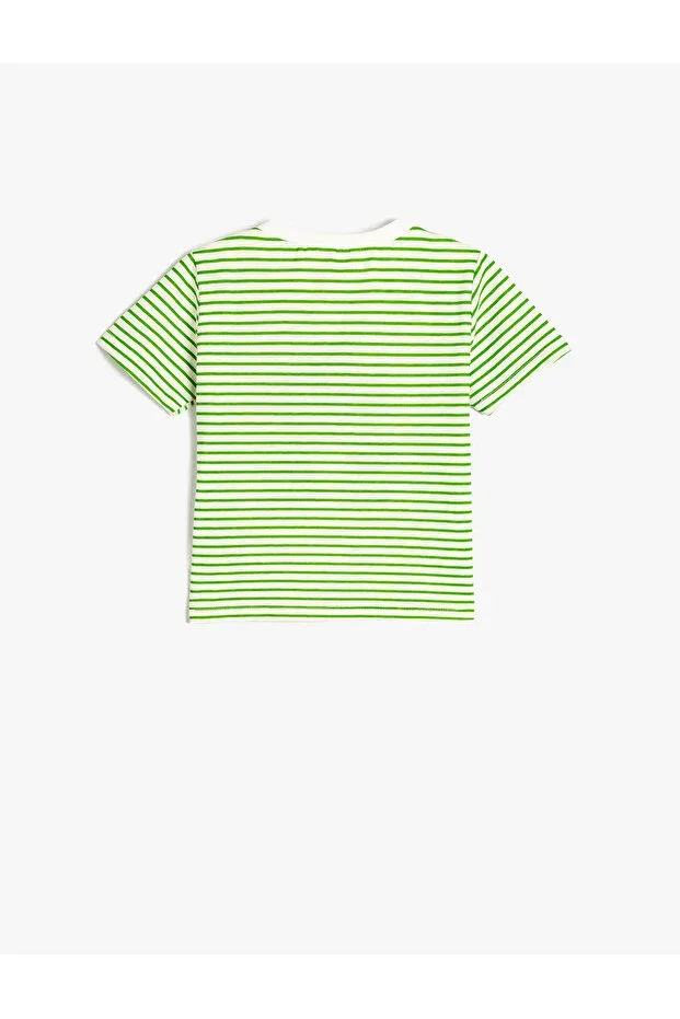 Детская футболка с вышивкой лягушки Koton, Green Striped — фото 2