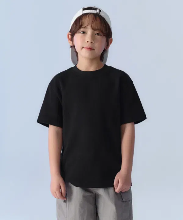 Футболка с круглым вырезом, вафельная, расслабленная, Musinsa Standard Kids, черный