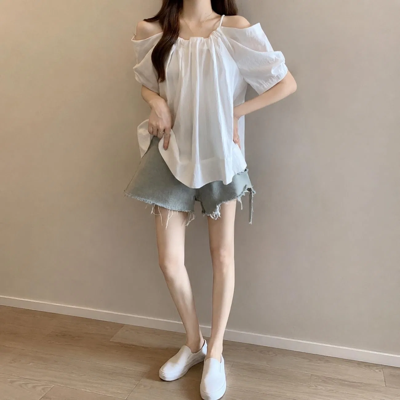 Блуза off-shoulder с бантом, полуприлегающая, голубой — фото 4
