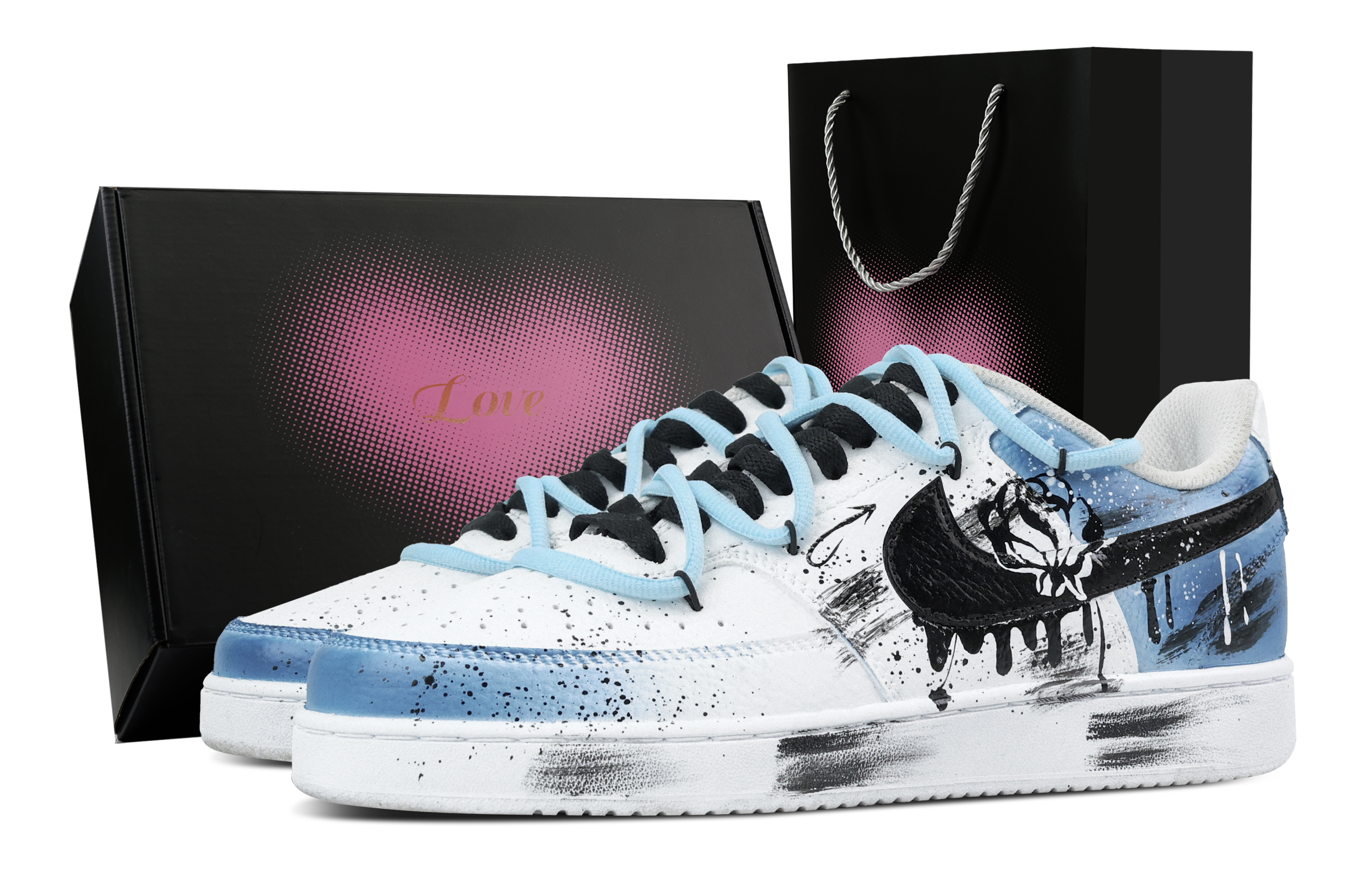 

Nike Кроссовки Court Vision 1 Flowers Bloom On The Shore, износостойкие, низкие, для скейтбординга, синие, мужские