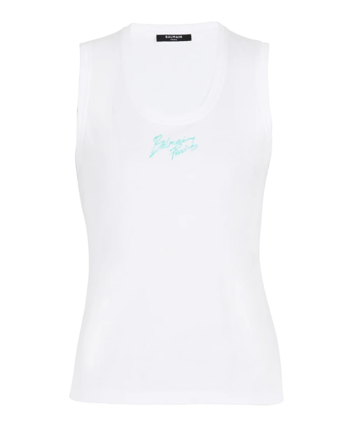 

Повседневная майка с принтом в виде парижских мазков. Balmain, белый