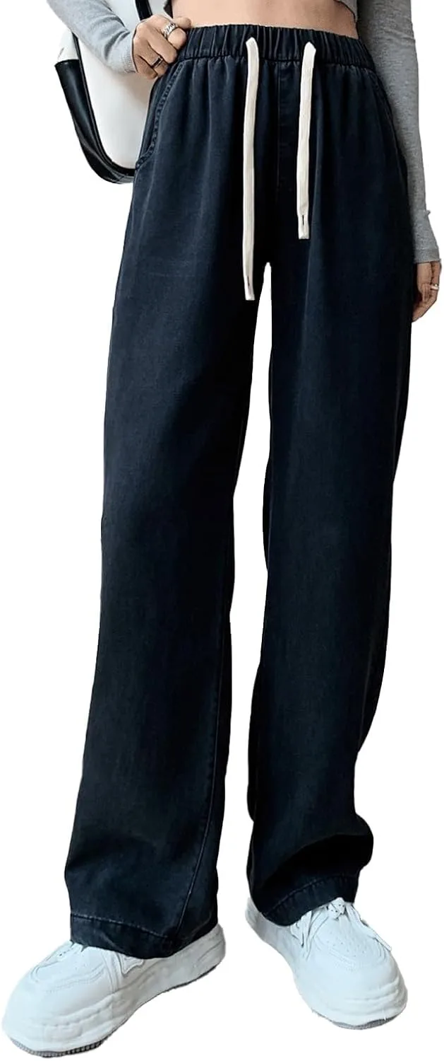 

Женские джинсы sweatpant baggy с высокой талией и прямыми штанинами