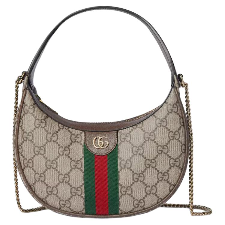 

GUCCI Офидия кожаная однорукая сумка малая женская бежевая и коричневая