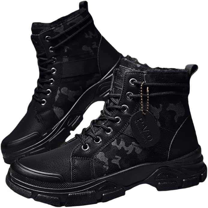 

Тактические камуфляжные ботинки HCHCTRY для мужчин с высоким берцем - прочная обувь для тренировок на открытом воздухе и походов, мотоциклетные ботинки подходят для всех сезонов и доступны в одинарном и бархатном вариантах, черный